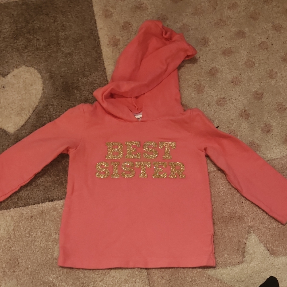 GUC Carter's Pink Best Sister Hooded Shirt With Gold Glitter Lettering Size 18M